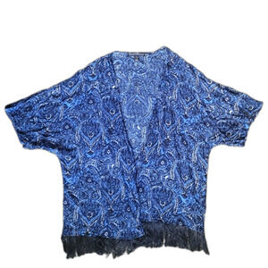 French Laundry Blue Open Front Fringe Kimono Top - S